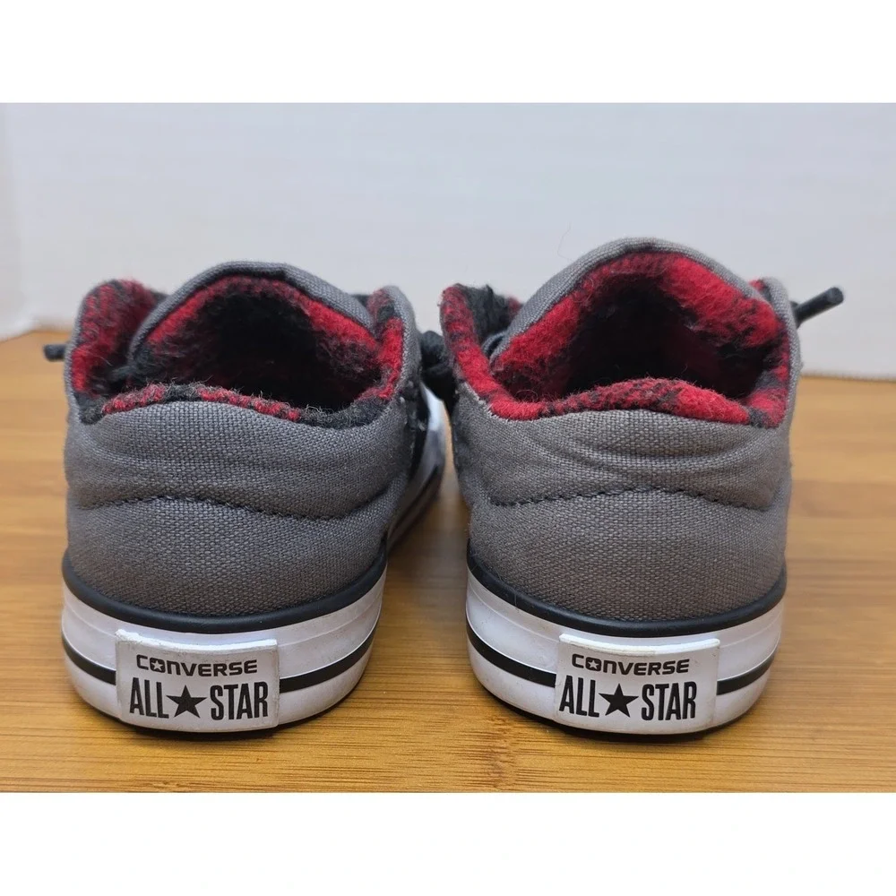 Converse All Star Low Top Toddler Shoes Black Gray Red Check Lining Size 4